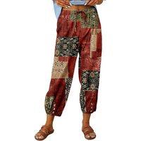 Women's Lightweight Bohemian Cropped Trousers - Red / XL