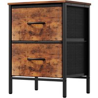 Bedside Table with 2 Fabric Drawers for Stylish Storage - Dark Brown & Black