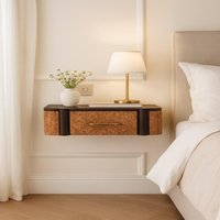 Solid Wood Rattan Curve Wall-Mounted Drawer - Brown