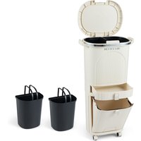 Kitchen Trash Can with Lid - White / 42l