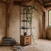 Wyld Haus El Paso Bookcase - Matt Black Steel Frame, Wild Oak-Effect Shelves, 3 Shelves 2 Drawers - Neutral