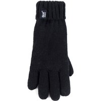 Children Winter Warm Fleece Lined Knit Turn Over Cuff Ribbed Hat & Gloves Set - Black