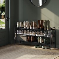 3 Tier Adjustable Shoe Rack with Hooks, Black - Ink Black