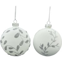 Majestic Metallics, White and Silver Glitter Leaf Bauble - White Majestic Metallics, White and Silver Glitter Leaf Bauble - White