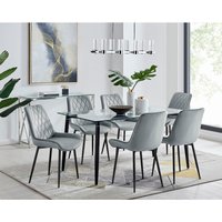 FurnitureboxUK, Pisa Black Leg Glass Dining Table with 6 Pesaro Black Leg Chairs - Grey FurnitureboxUK, Pisa Black Leg Glass Dining Table with 6 Pesaro Black Leg Chairs - Grey