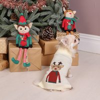 Elf and Reindeer Knitted Dog Jumpers - Reindeer M/L / 46cm / 16cm