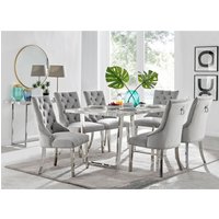Kylo White Marble Effect Dining Table and 6 Belgravia Chairs - Grey