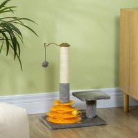 PawHut Cat Tree with Scratching Post, Toy Ball - Grey