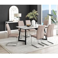 Carson White Marble Effect Dining Table and 6 Lorenzo Chairs - Cappuccino