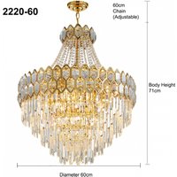 Gold Postmodern Pendant Chandelier Genuine K9 Crystal Metal Body - Gold / 60cm