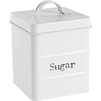 Vintage Metal Kitchen Sugar Canister - Matte White