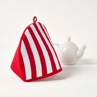 Tea Cosy Double Design Red Stripes Teapot Warmer - Red