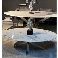Novara Round Side Table Glass Marble Effect Top Gold Legs - White