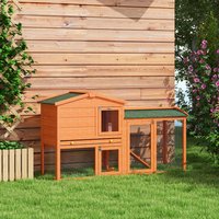 PawHut Wooden Pet Cage with Run, Ramp, Slide out Tray - Orange