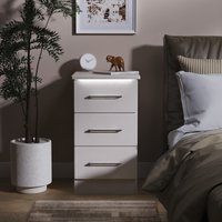 Paris Fully Assembled 3 Drawer Bedside Cabinet with LED lighting - Kashmir Gloss & Kashmir