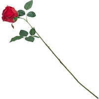 Artificial Single Half Open Rose Flower Stem L60cm - Red
