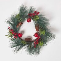 Homescapes Red Apple and Berries Christmas Wreath - Green & Red