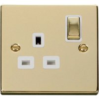Polished Brass 1 Gang 13A DP Ingot Switched Plug Socket - White