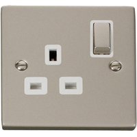 Pearl Nickel 1 Gang 13A DP Ingot Switched Plug Socket - White