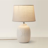 Harrison Small Geo Ribbed Gloss Ceramic Table Lamp Tapered Shade - Grey