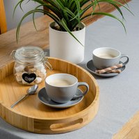 12 Piece Coloured Cappuccino Cup and Saucer Set - 250ml - Grey
