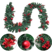 2.7m LED String Berry Ball Flower Garland - Red / 1.3kg