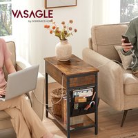 Slim Side Table with Charging Station and Storage - Bronze