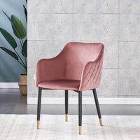 Set of 4 Verona Velvet Dining Chairs Upholstered Silver End Caps Dining Room - Pink / Gold End Caps