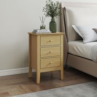 Henley Three Drawer Light Oak Effect Bedside Cabinet with Metal Runners - Light Oak