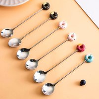 Set of 6 Donut Novelty Teaspoon Set - Silver