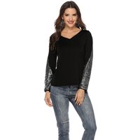 Women's Jumper with Sequin Sleeves - Black / 58cm