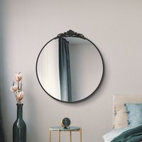 Crown Round Circular Wall Mirror - Black