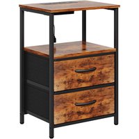 Nightstand with LED Lights and Integrated Charging - Dark Brown & Black