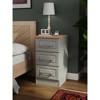 Kent Ready Assembled 3 Drawer Bedside Cabinet - Dusk Grey & Bardolino Oak