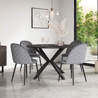 Calne Concrete Table W Blk Leg+ Raye Velvet Dining Chair Set Of 6 - Grey