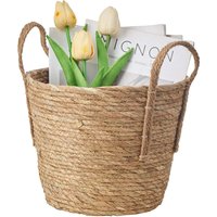Eden & Willow Nordic Round Straw Woven Storage Basket with Handles - Brown / 20.0cm