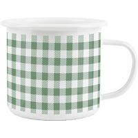 Gingham Print Enamel Mug - Green