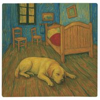 Van Gogh Labrador Large Square Worktop Protector - Smooth Glass Chopping Board - Multi