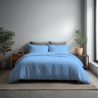 Snug City Microfibre Soft Touch Duvet Cover & Pillowcase/s Set Bed Linen in Light Blue | Size: Super King