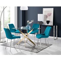 FurnitureboxUK, Leonardo Dining Table With Four Pesaro Silver Leg Chairs - Blue FurnitureboxUK, Leonardo Dining Table With Four Pesaro Silver Leg Chairs - Blue