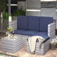 Bigzzia, 5 Piece Rattan Garden Patio Sofa Set - Grey / No Cover Bigzzia, 5 Piece Rattan Garden Patio Sofa Set - Grey / No Cover