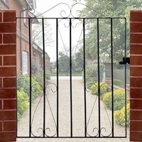 Livingandhome, Outdoor Stirling 3FT Wrought Iron Garden Gate Fence Arched Top Gateway - Black Livingandhome, Outdoor Stirling 3FT Wrought Iron Garden Gate Fence Arched Top Gateway - Black
