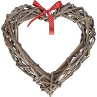 Small Heart Wicker Wreath with Red Spotty Ribbon - Brown