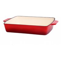 Cast Iron Red Enamel Roasting Pan Casserole Dish - Red