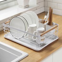 Kitchen Bowl Plate Dish Drain Rack - White