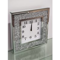 Crushed Diamante English Number Wall Clock - Silver
