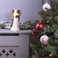 Ceramic Winged Angel Tealight Holder - Gold Wings / 20.7cm