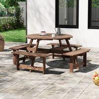 Round Garden Table and Bench Set - Brown / 108cm