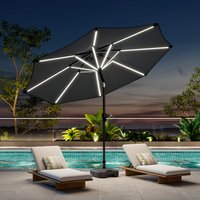 Outdoor Parasol with LED Strips and Fillable Base - Dark Grey