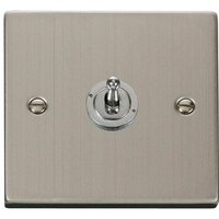 Stainless Steel 1 Gang 2 Way 10AX Toggle Light Switch - Black